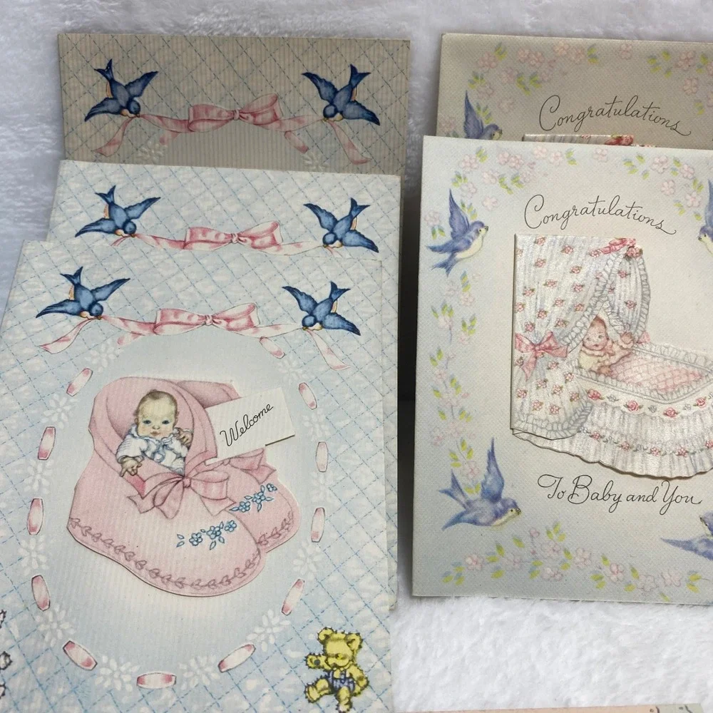 Vintage Baby Congratulations Greeting Cards New Baby Sentiment Box Ephemera